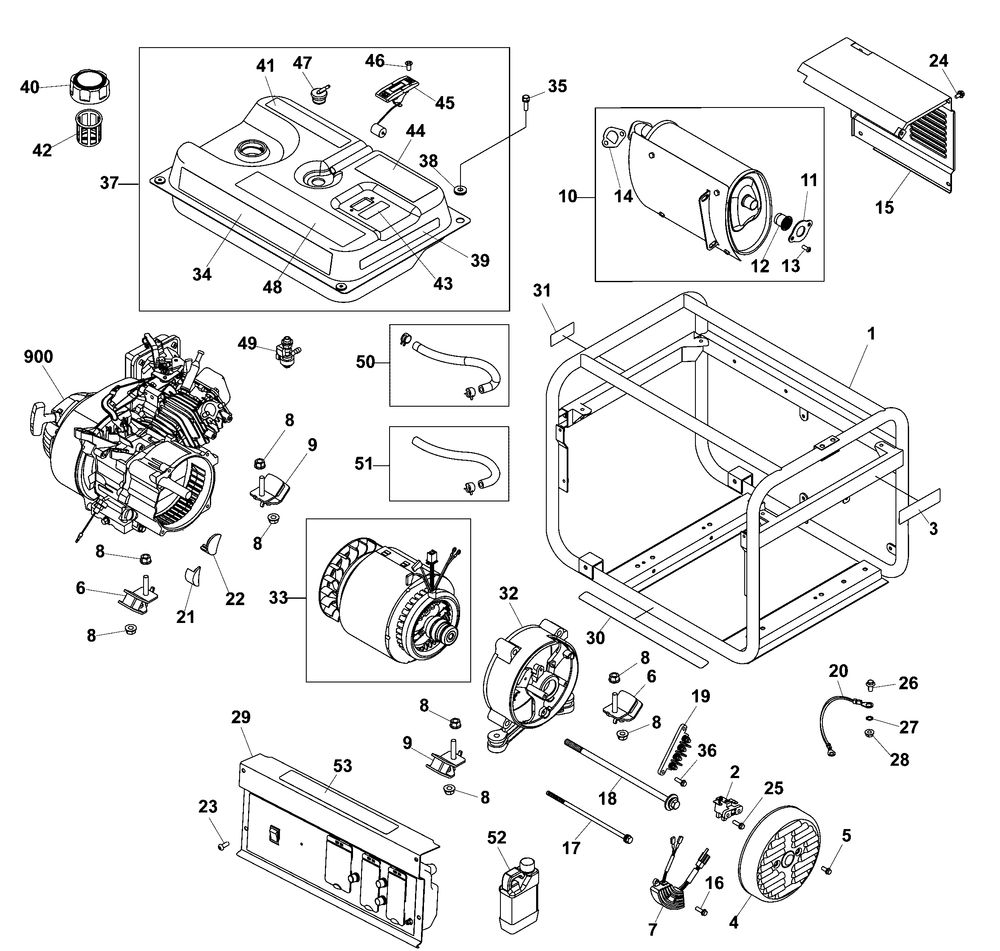 Main Unit Diagram and Parts List for 030755-02  Briggs and Stratton Generator